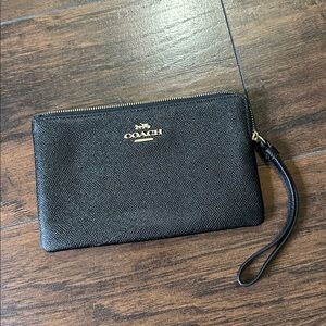 Coach Black Wristlet with Gold Accents